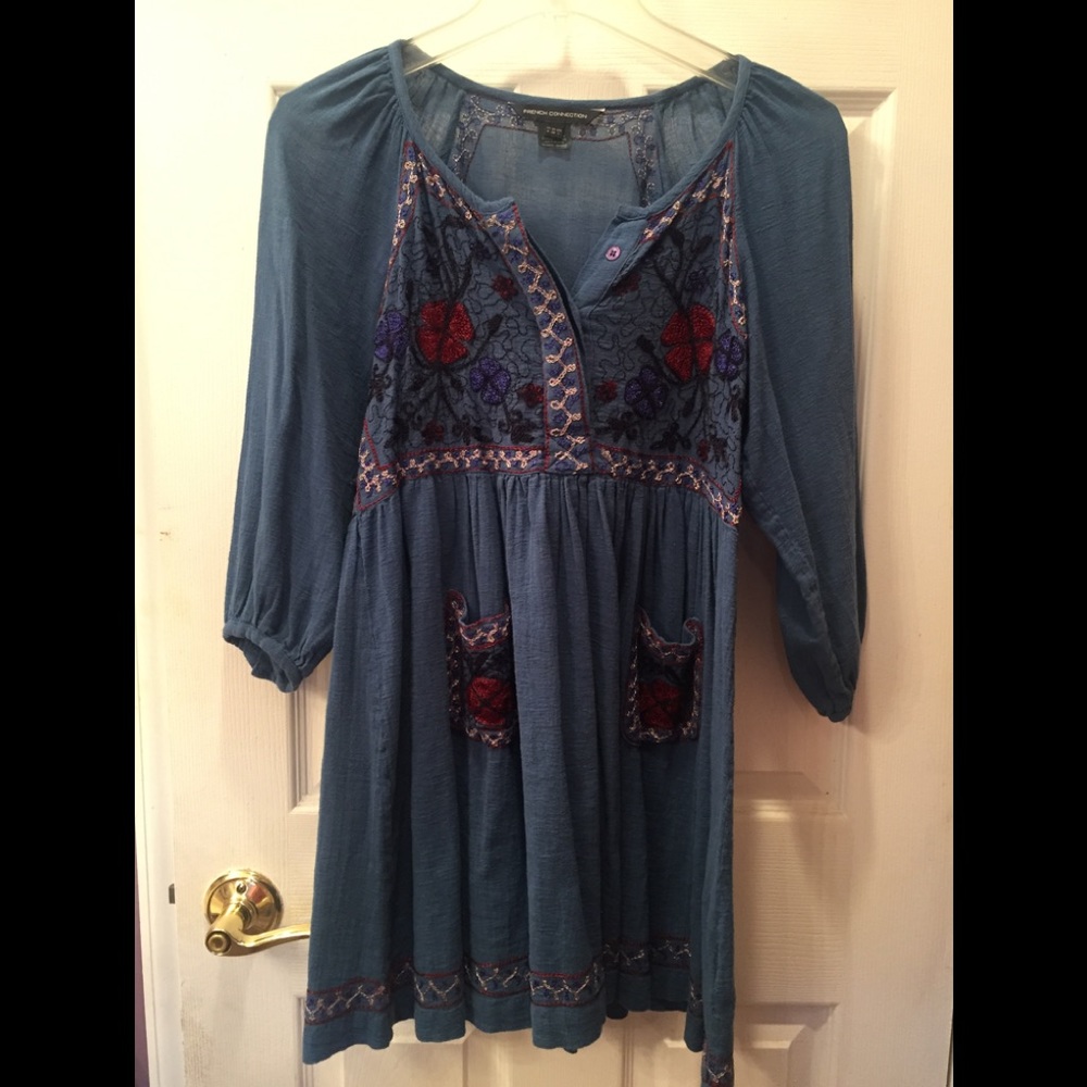 French Connection Embroidered Peasant Dress